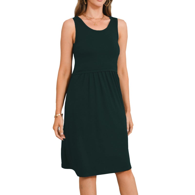 Bearsland Womens Sleeveless Maternity Dress Empire Waist Nursing Breastfeeding Dress Summer, Green, Large - Image 4